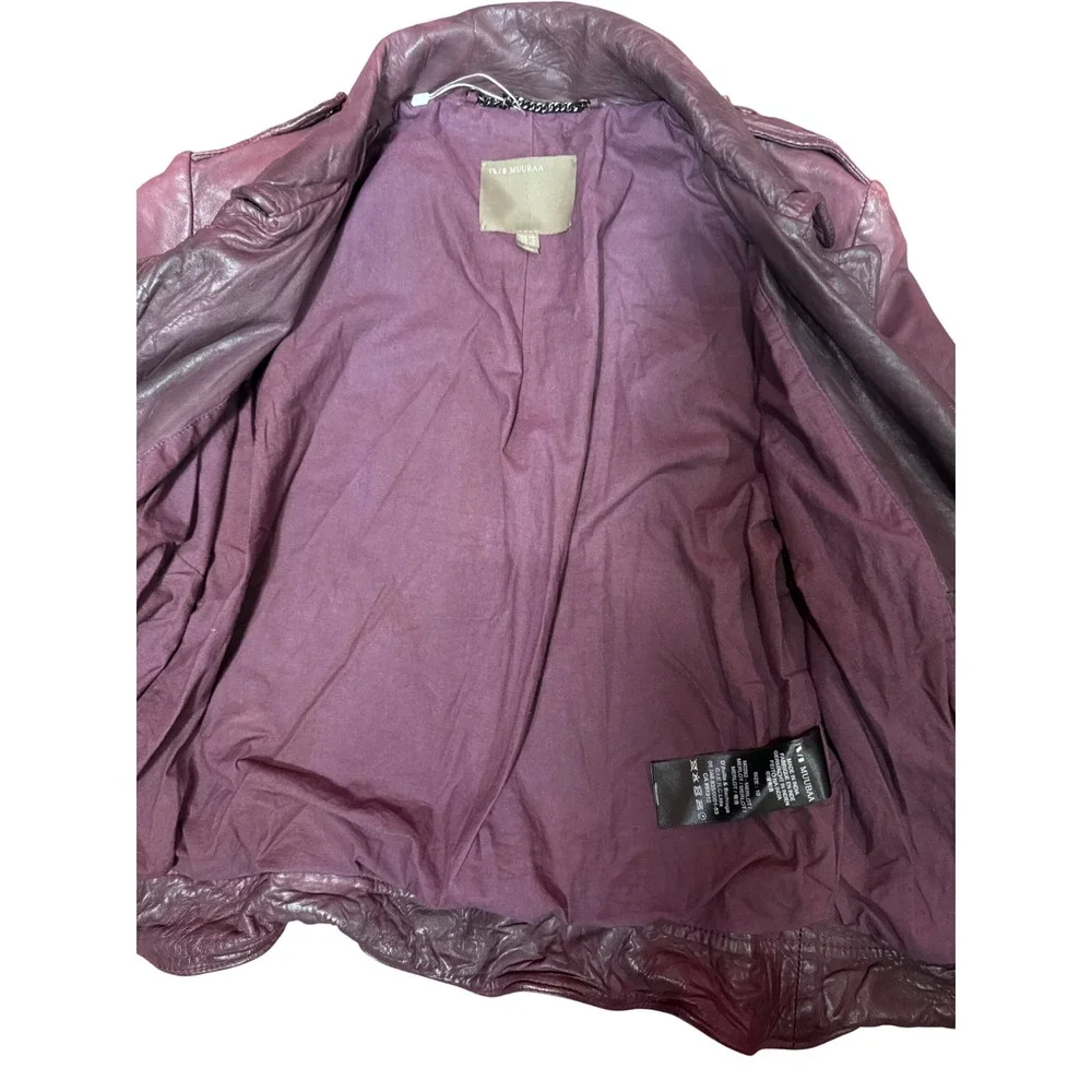 Muubaa Y2K Lamb Leather Biker Jacket Buckle Neck Purple Size 6